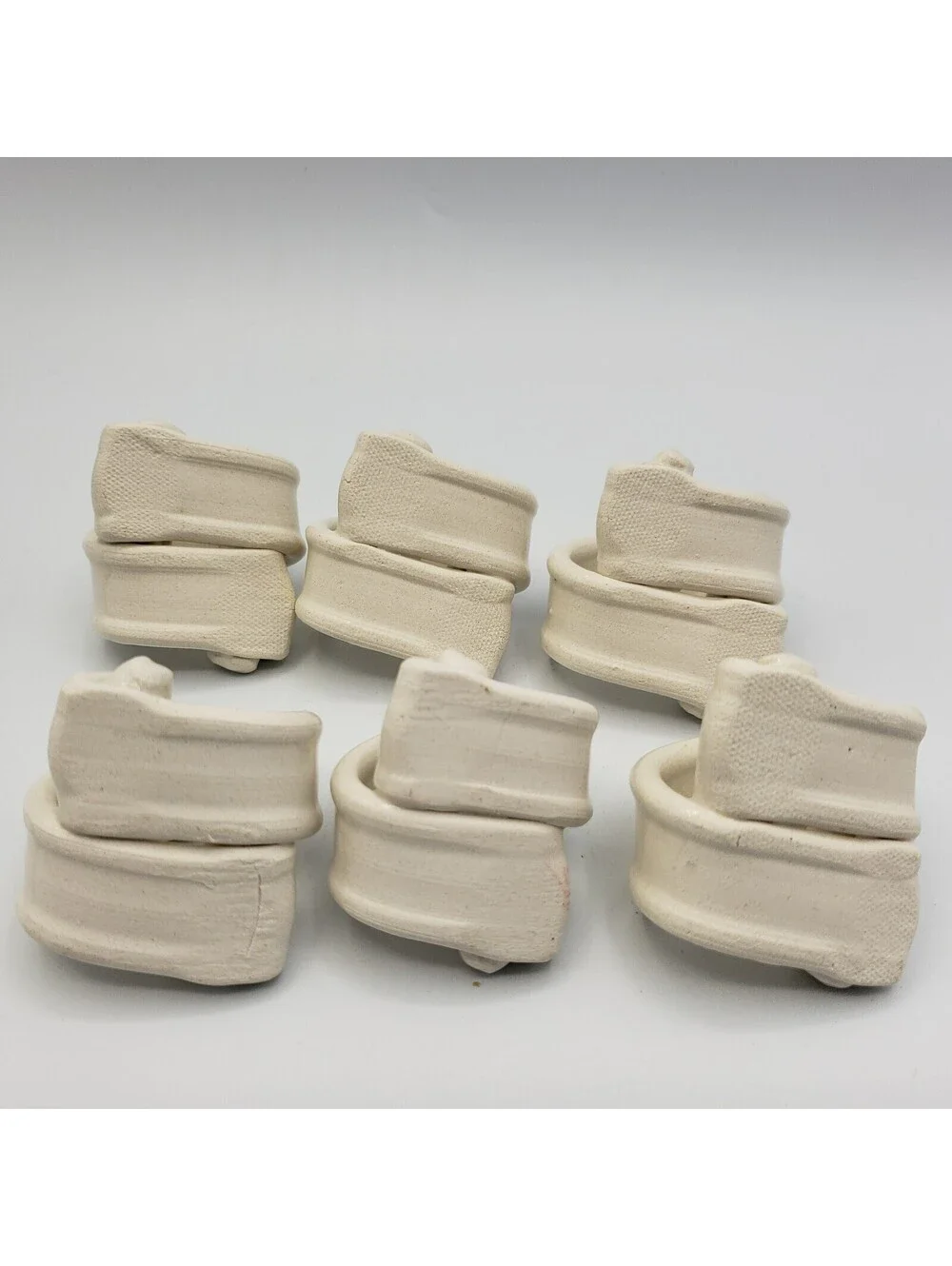 Art Pottery Napkin Rings Set of 6 White Purple Flower Hand Made Artisan